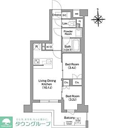 京急本線 大森町駅 徒歩11分の賃貸マンション 3階2LDKの間取り