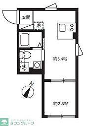東急多摩川線 沼部駅 徒歩5分の賃貸マンション 3階1DKの間取り