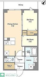 東急多摩川線 鵜の木駅 徒歩8分の賃貸マンション 1階2DKの間取り