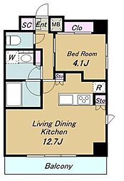 ディームス品川南 12階1LDKの間取り