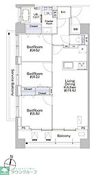 東急池上線 池上駅 徒歩6分の賃貸マンション 8階3LDKの間取り