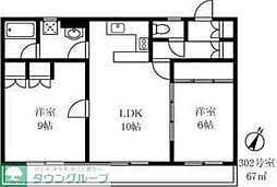 東急池上線 洗足池駅 徒歩5分の賃貸マンション 3階2LDKの間取り