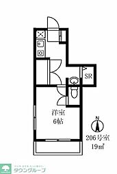 JR横須賀線 西大井駅 徒歩8分の賃貸マンション 2階1Kの間取り