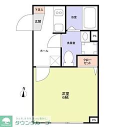 都営浅草線 馬込駅 徒歩3分の賃貸マンション 2階1Kの間取り