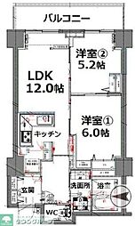 JR山手線 目黒駅 徒歩2分の賃貸マンション 4階2LDKの間取り
