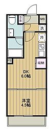 Prier Sanno 1DKの間取図画像