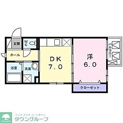 フェリスティ竹沢 1DKの間取図画像