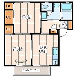 ヴェルドミールB 2DKの間取図画像