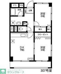 バラハイツ鴨居 2DKの間取図画像