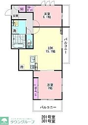 ホワイトローズ 2LDKの間取図画像