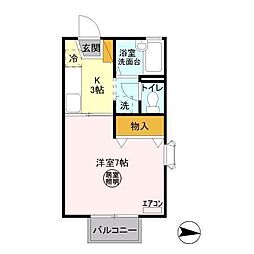 フローラ春日 1Kの間取図画像