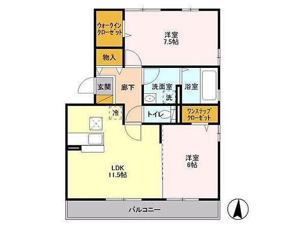 サンジュエル 101｜茨城県つくば市学園南3丁目(賃貸アパート2LDK・1階・60.88㎡)の写真 その2