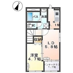 仮）つくば市高見原新築アパート 2階1LDKの間取り