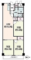 ローレルハイツ北天満1号棟 3LDKの間取り