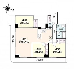 キングマンション天神橋2 3LDKの間取図画像