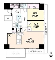 シエリアタワー大阪福島 2LDKの間取図画像