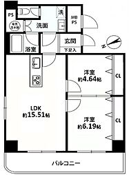 エクセレンス西元町 2LDKの間取図画像