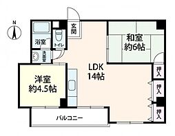 サニーヴィラ十三 2LDKの間取図画像