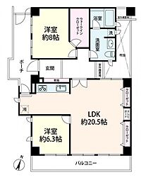 コート芦屋朝日ケ丘1号棟 2LDKの間取図画像