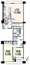 中津リバーサイドコーポA棟 2LDKの間取図画像
