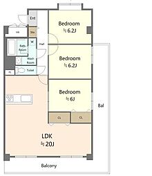 ユニライフ福島C棟 3LDKの間取図画像