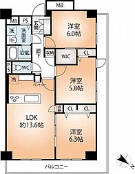 日商岩井三宮マンション 3LDKの間取図画像