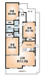 藤和シティホームズ三宮 3LDKの間取図画像