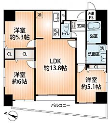 カーサ神戸下山手 3LDKの間取図画像