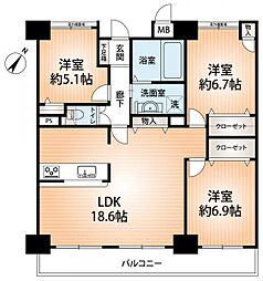 アスタくにづか2番館南棟 3LDKの間取図画像