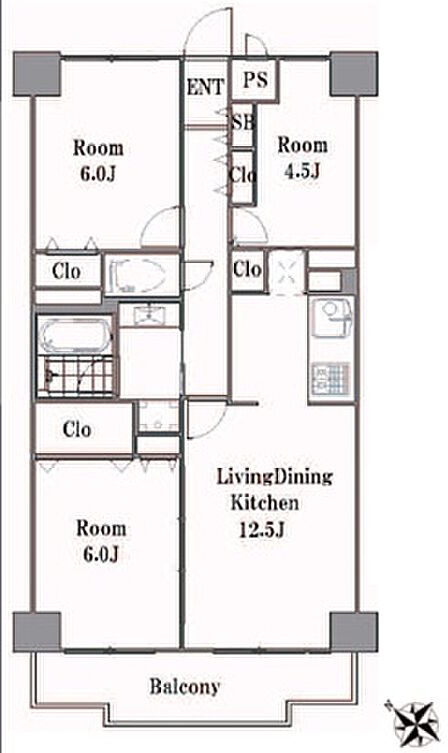 3LDK/専有面積66m2