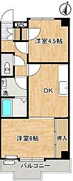 カーサ・松庵 2DKの間取図画像