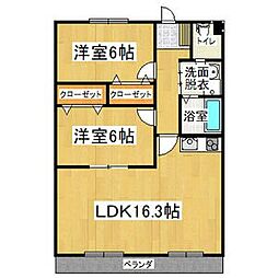 明宝マンション 3階2LDKの間取り