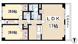 ビラ三秀山中 4階2LDKの間取り