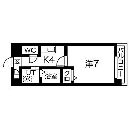 セオークス東山 1階1Kの間取り