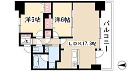 茶屋ヶ坂ライズ 5階2LDKの間取り