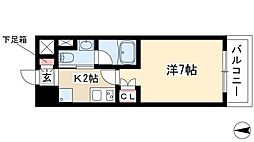 フローライト徳川 1Kの間取図画像