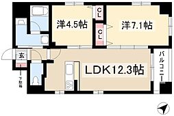 ポルタニグラ千代田 8階2LDKの間取り