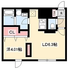 Branche覚王山II 2階ワンルームの間取り