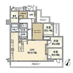 ファミールグラン四ツ谷通 3階3LDKの間取り