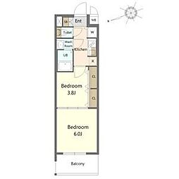 名古屋市名東区貴船1丁目マンション 2Kの間取図画像
