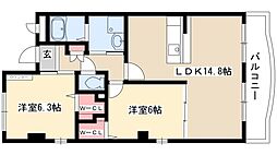 ラフォーレ東山 2LDKの間取図画像