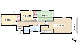 セゾンよもぎ台 3LDKの間取図画像