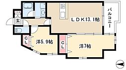 VERDECUESTA覚王山 2LDKの間取図画像