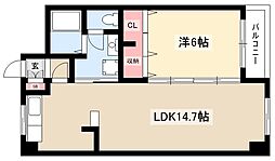 第二森ビル 1LDKの間取図画像