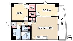 アクアブルー 2LDKの間取図画像