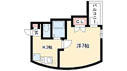 グランベール安田通 1Kの間取図画像