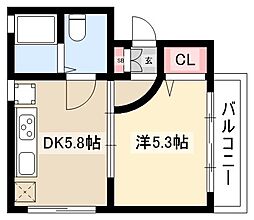 アビエス藤が丘 1DKの間取図画像
