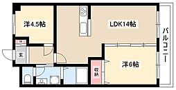 臼井ハイツ 2LDKの間取図画像