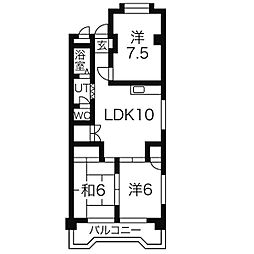 サンハイツ二城 3LDKの間取図画像