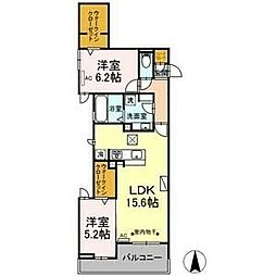 サンカームつるまい 2LDKの間取図画像